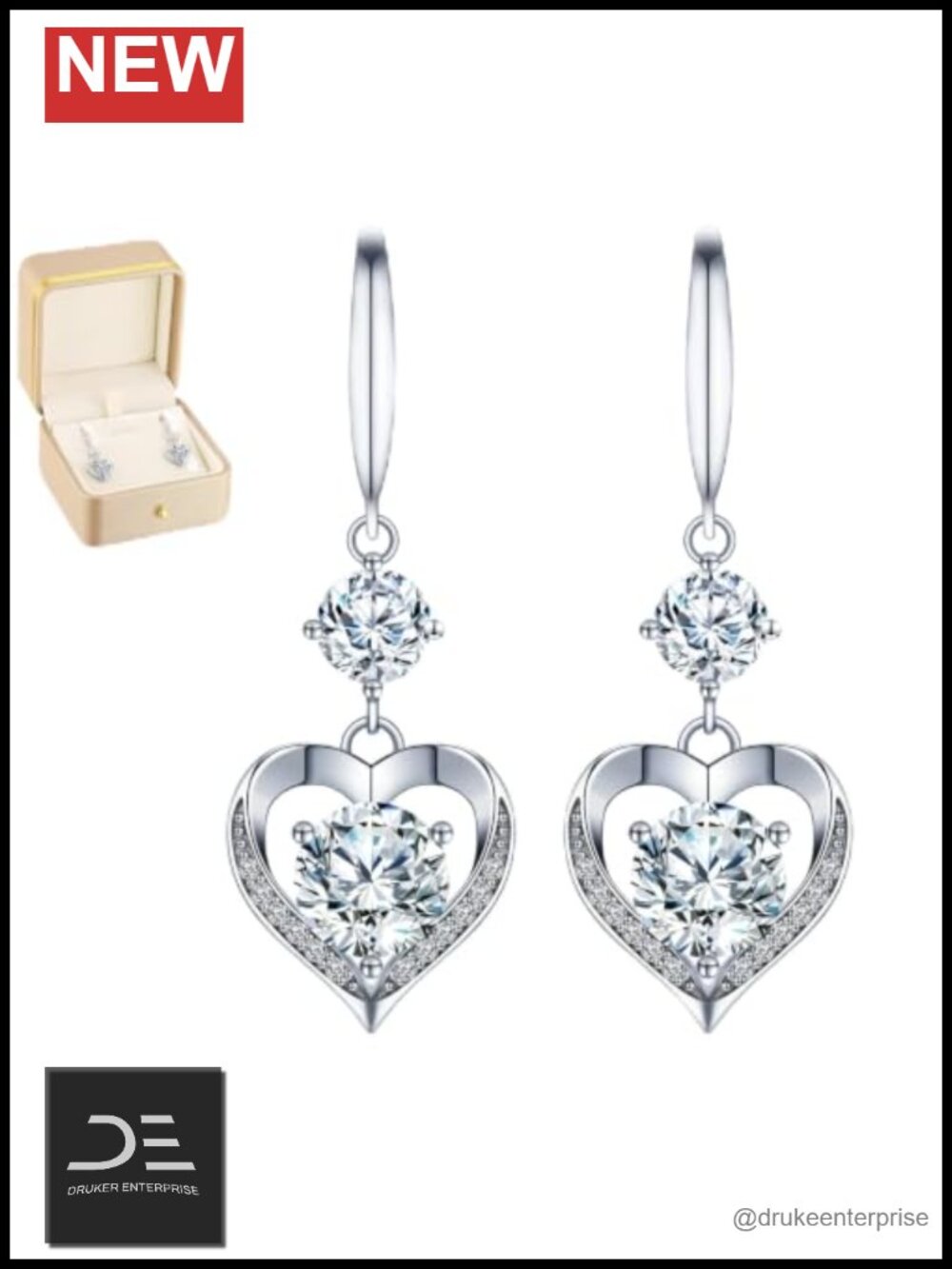 Heart Moissanite Earrings Sterling Silver 'I LOVE YOU' Engraved Anniversary